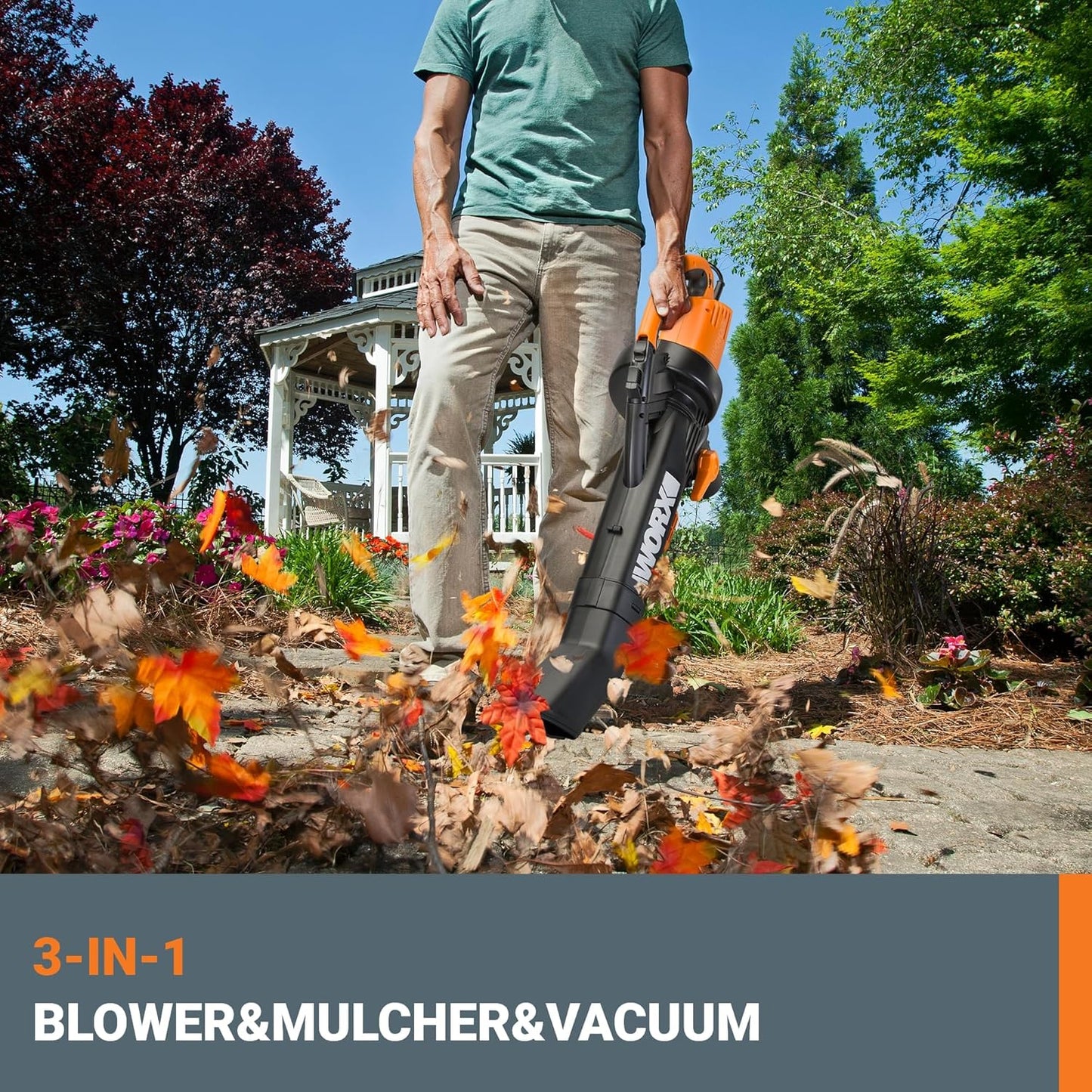 WORX Trivac 3 in 1 Electric Leaf Blower for Lawn Care, Leaf Vacuum wit