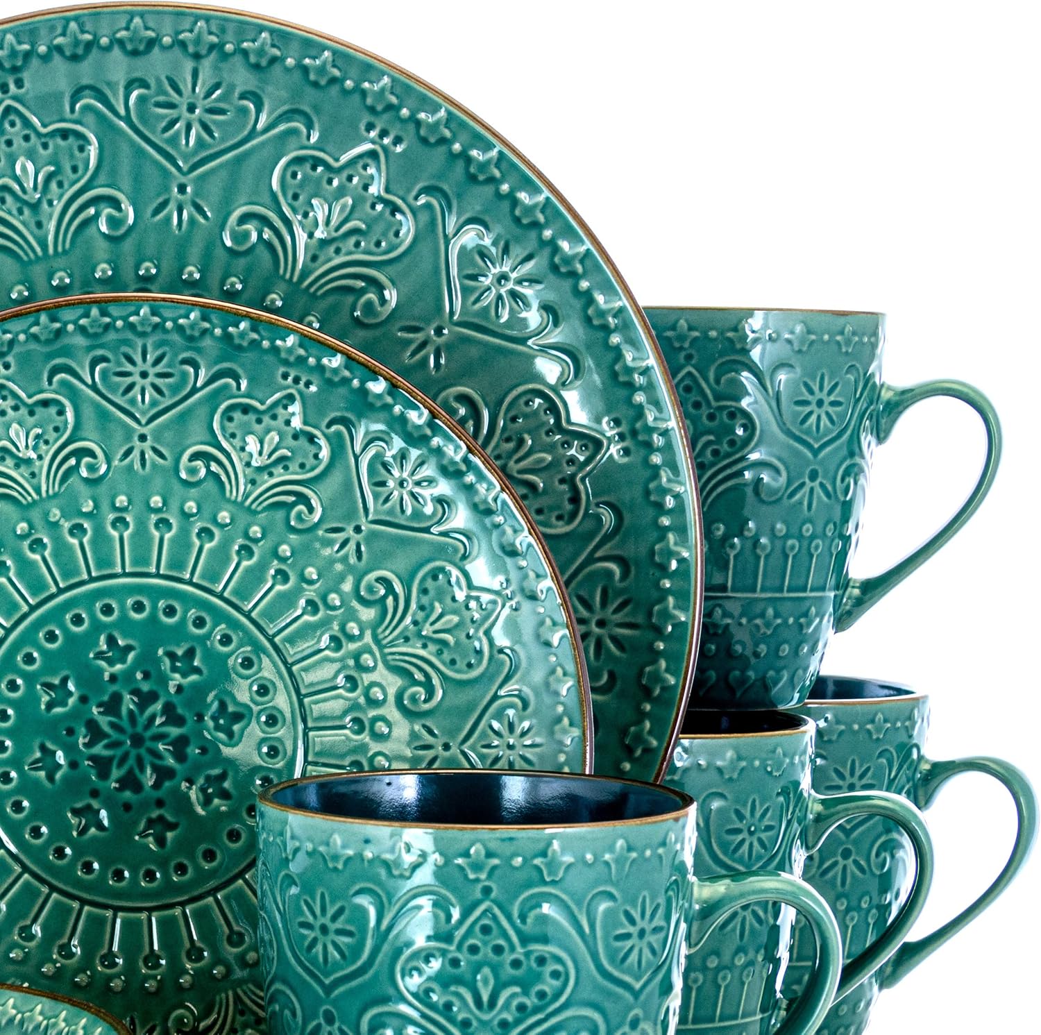 Elama Sea Foam Mozaic 16 Piece Round Stoneware Dinnerware Set in Sea G
