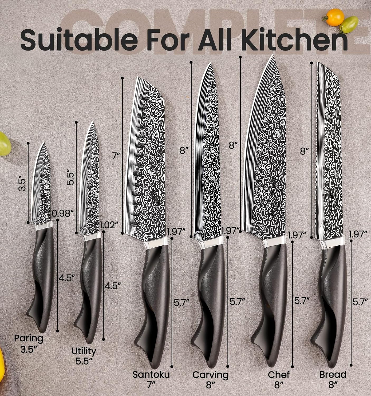 Knife Set, 15 Pieces Kitchen Knife Set with Built in Sharpener, High C