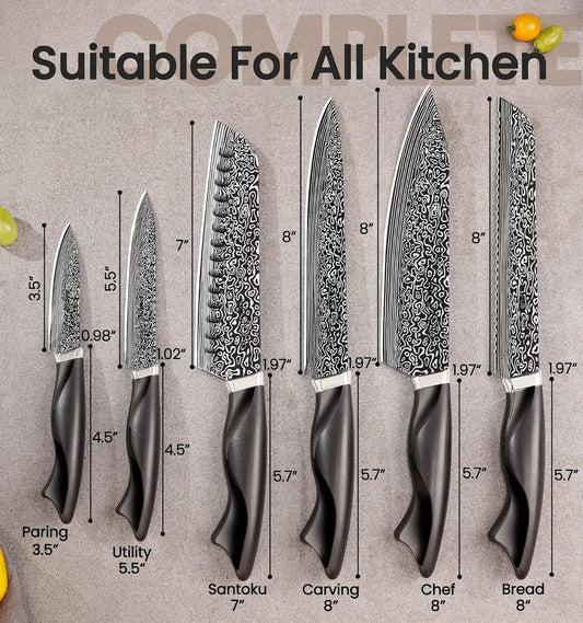 Knife Set, 15 Pieces Kitchen Knife Set with Built in Sharpener, High C