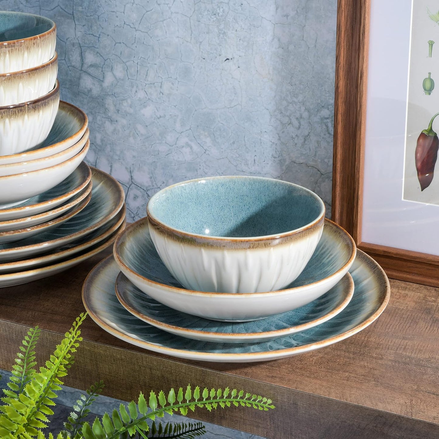 Gibson Elite Mayfair Bay 16-Piece Embossed Double Bowl Dinnerware Set,