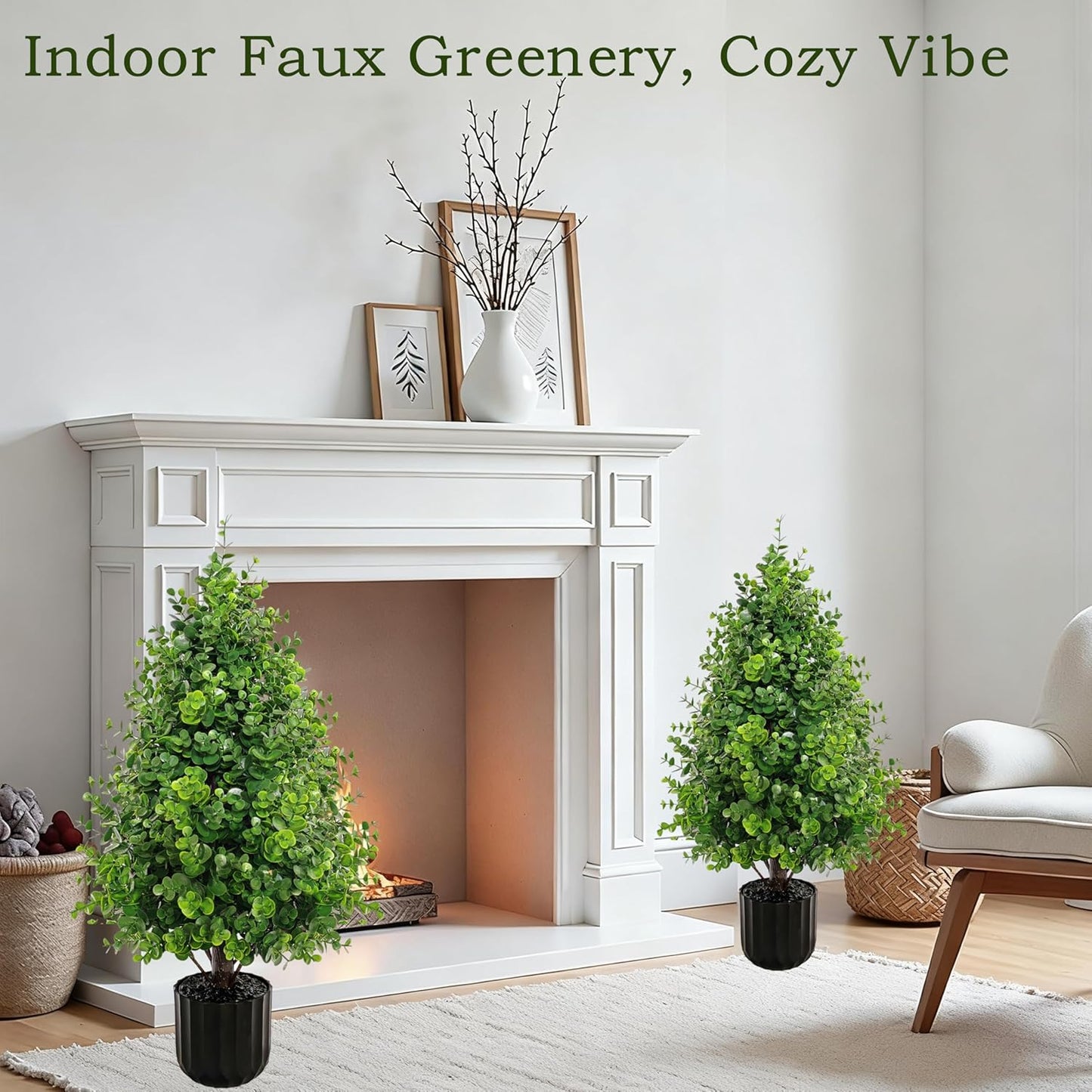 Artificial Cedar Topiary Boxwood Trees Oudoor Indoor Set of 2, 2.3FT Potted Faux Cypress Tree Plants with Pot, UV Rated Fake Evergreen Stems Tree for Outdoor Planters Front Door Offices