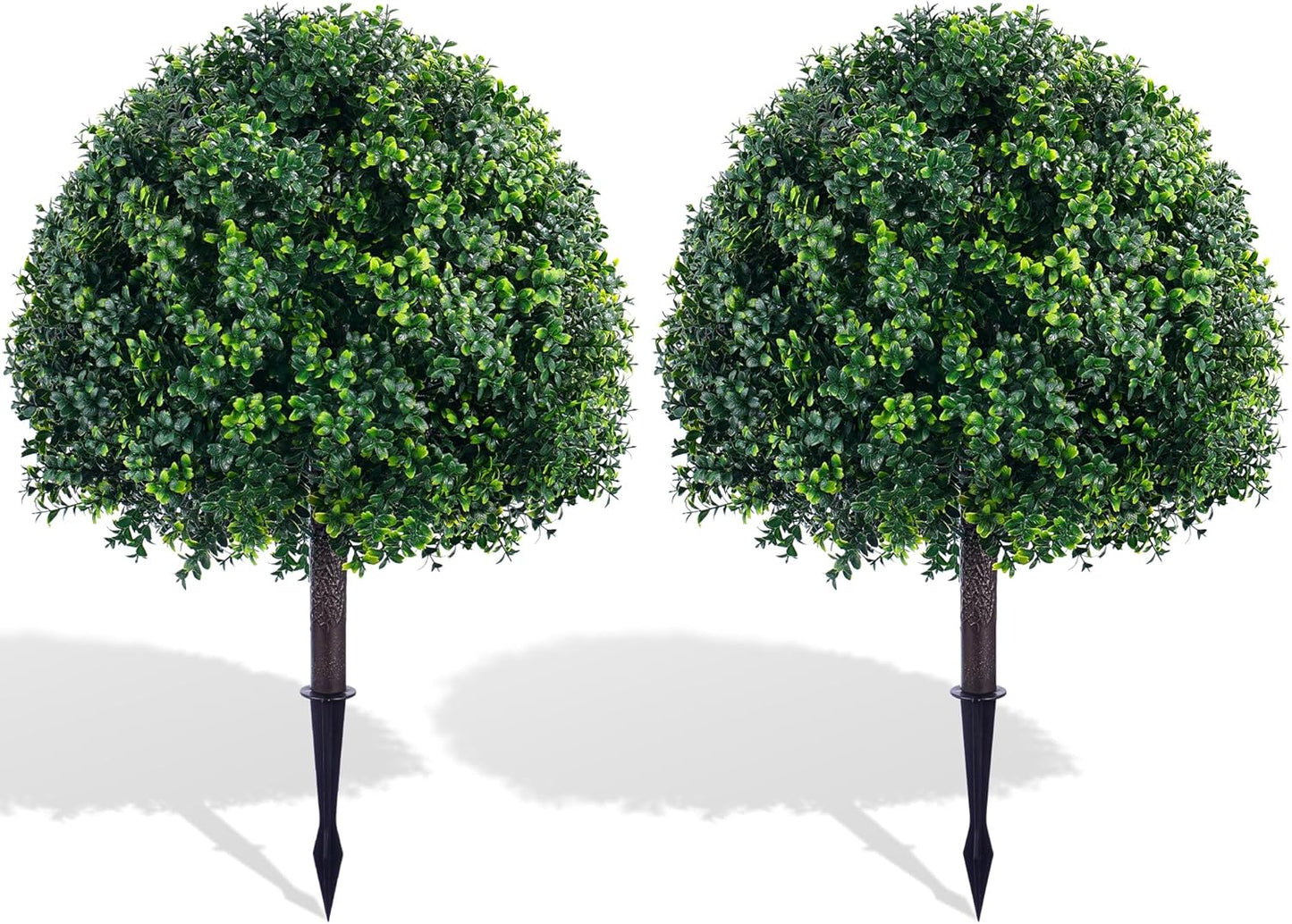 24'' Outdoor Artificial Topiary Boxwood Tree, Faux Plants Shurbs with Spike, 2 Set Topiary Ball Tree Waterproof UV Resistant Fake Pot Filler Plants for Porch Home Outside Garden Spring Decor