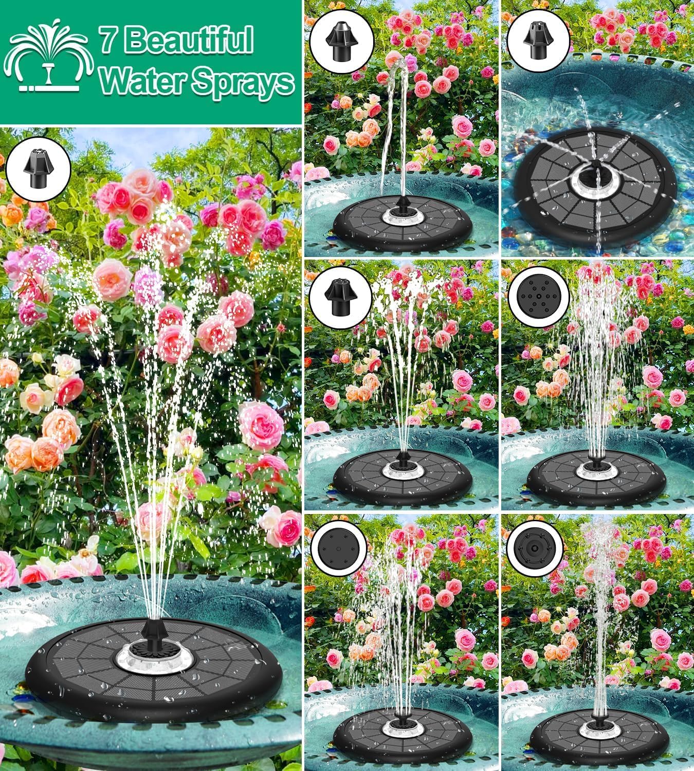 SZMP Powerful 5W Solar Powered Water Fountain for Bird Bath, Upgraded 