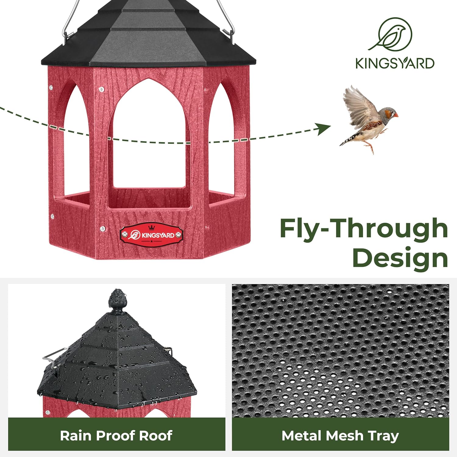 Kingsyard Platform Bird Feeder for Outdoor Hanging - Gazebo Style Recy