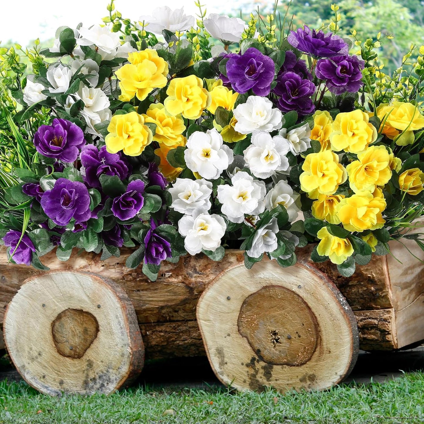12pcs Artificial Flowers for Outdoor Fake Silk Camellia UV Resistant Realistic Eucalyptus Leaves Fake Grass Greenery for Front Door Porch Planter Pot Patio Balcony Decor(Classic)