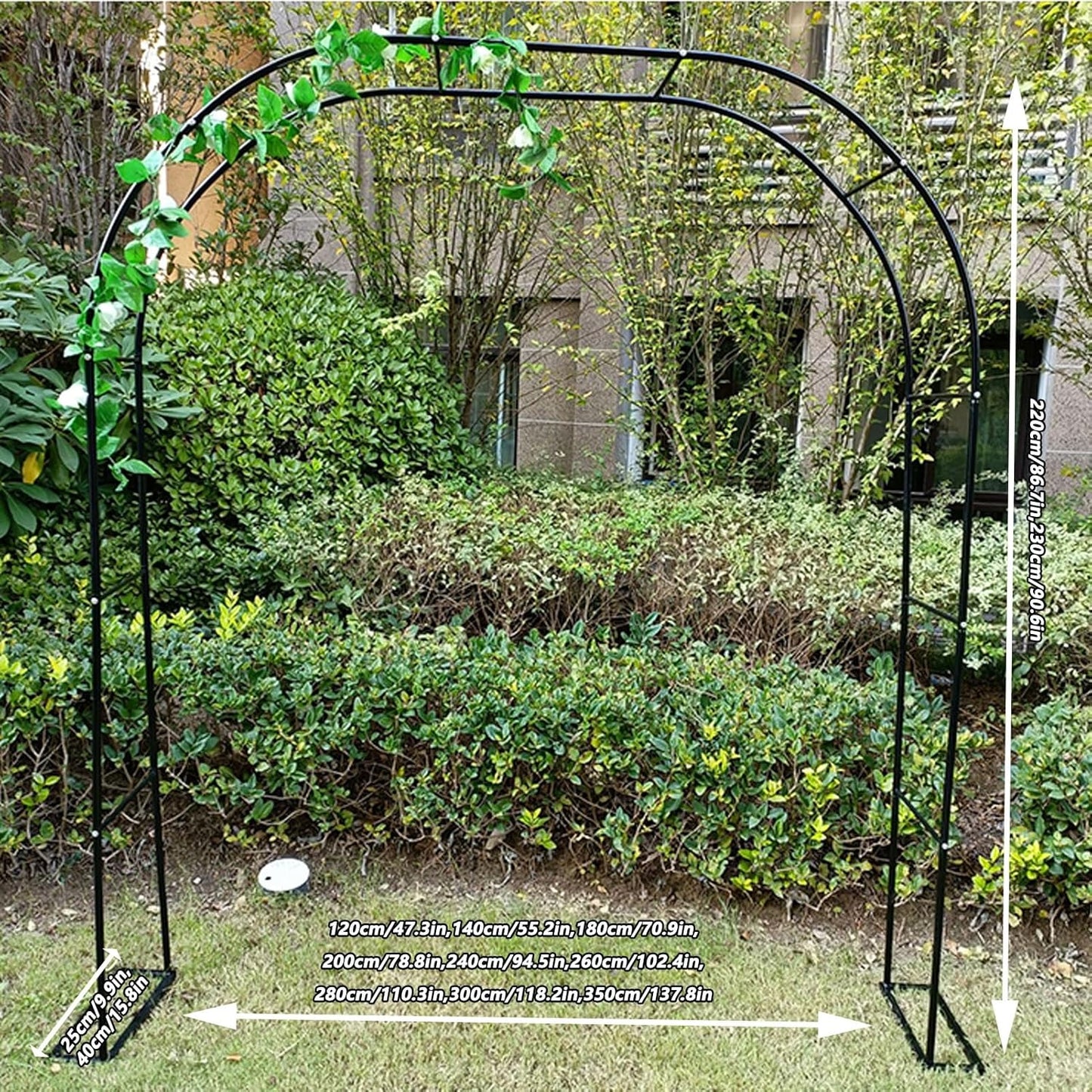 Metal Garden Arch - Elegant Floral Archway for Wedding & Climbing Vines, Durable Trellis for Outdoor Plants, Green Color, 240x220x25cm, Perfect for Garden Decoration