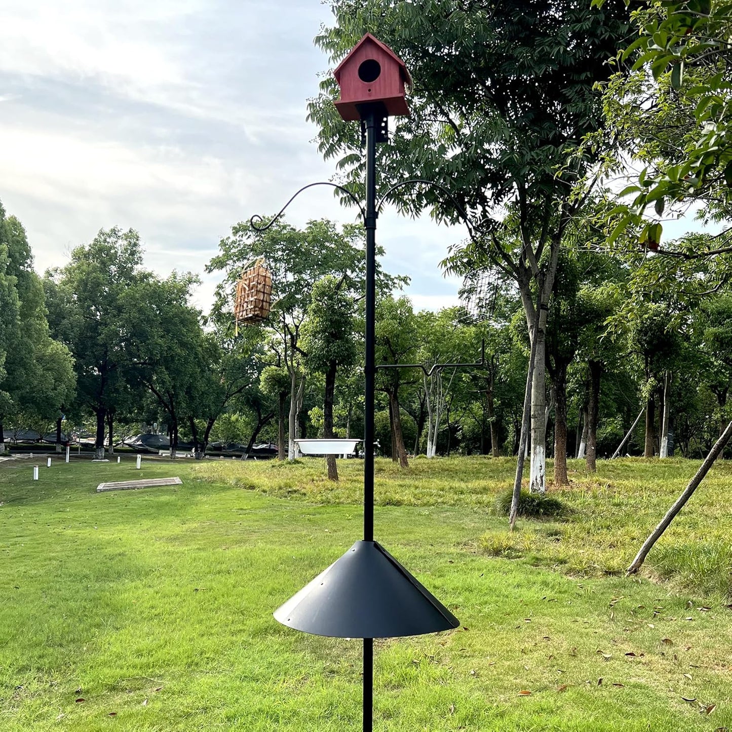 93 Inch Bird Feeder Pole, Outdoors Bird House Pole Kit for Smart Birds Feeder, Feeding Station Kits with Squirrel Guard Baffle, Bird Bath, Wild Birds Watching (Shape A)