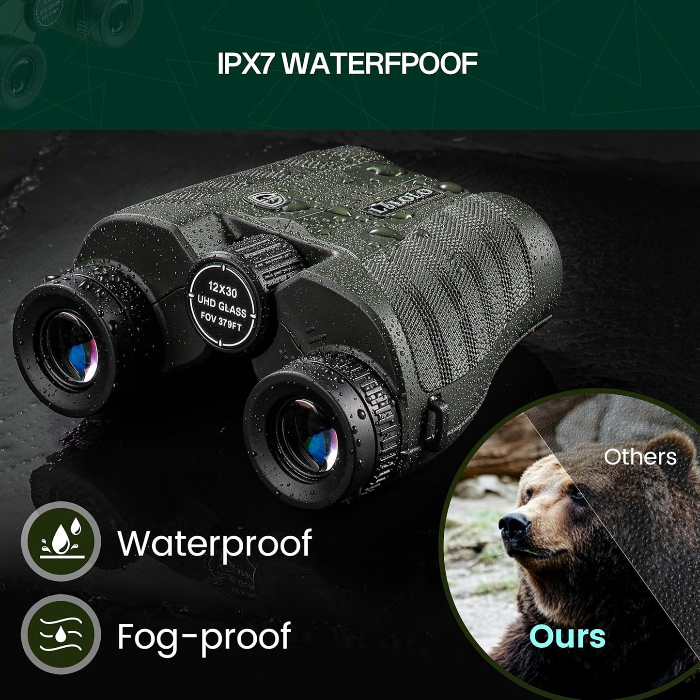 12x30 Compact HD Binoculars for Adults High Powered - Large View Binoculars with Clear Low Light Vision - Super Bright Lightweight & Waterproof Binocular for Bird Watching Travel Hunting