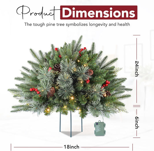 1 Pcs 30 Inch Christmas Tree Green Outdoor Planter Pots Filler Prelit Xmas Pine Trees with Cones and Red Berries 50 Warm White LED with 8 Light Modes and Timer for Yard
