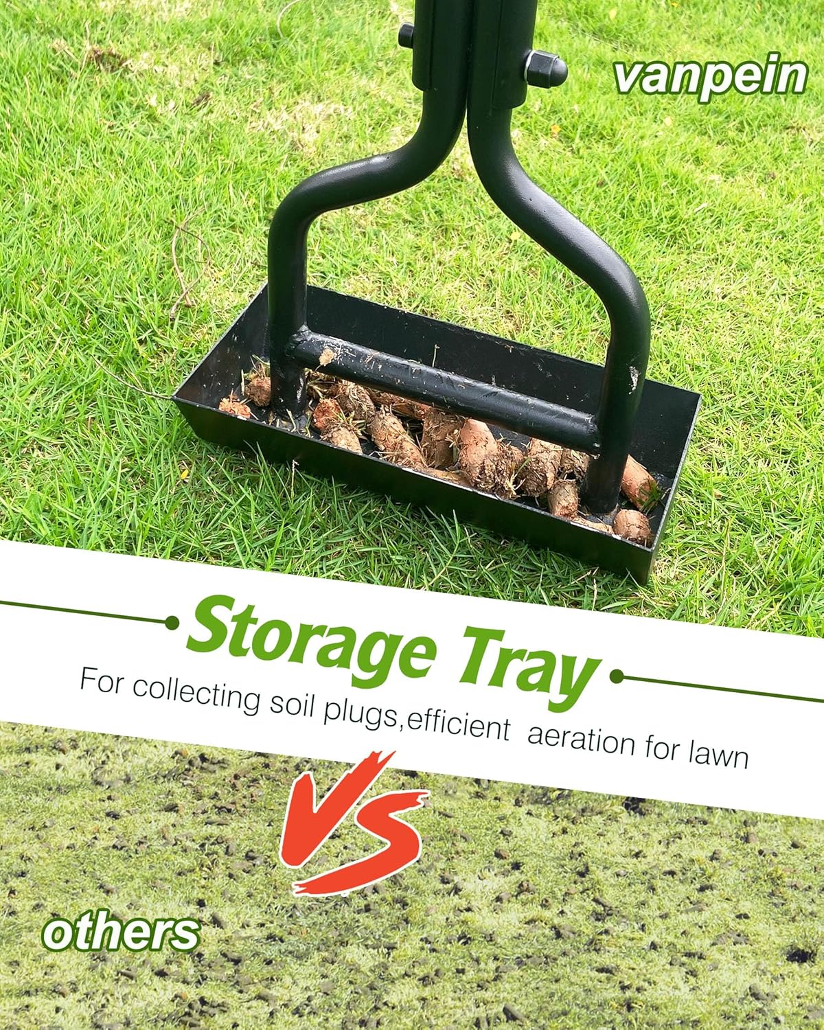 Lawn Aerator Garden Tool with Soil Core Tray, 38” Manual Grass Plug Ae