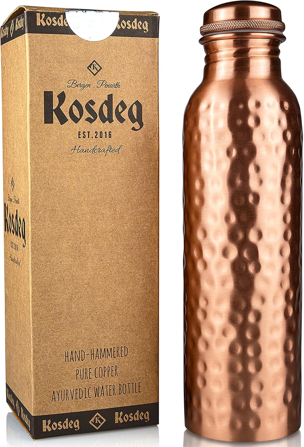 Copper Water Bottle - 34 Oz Extra Large - A Hammered Ayurvedic Pure Copper Vessel For Drinking - Drink More Water, Lower Your Sugar Intake And Enjoy The Health Benefits Immediately