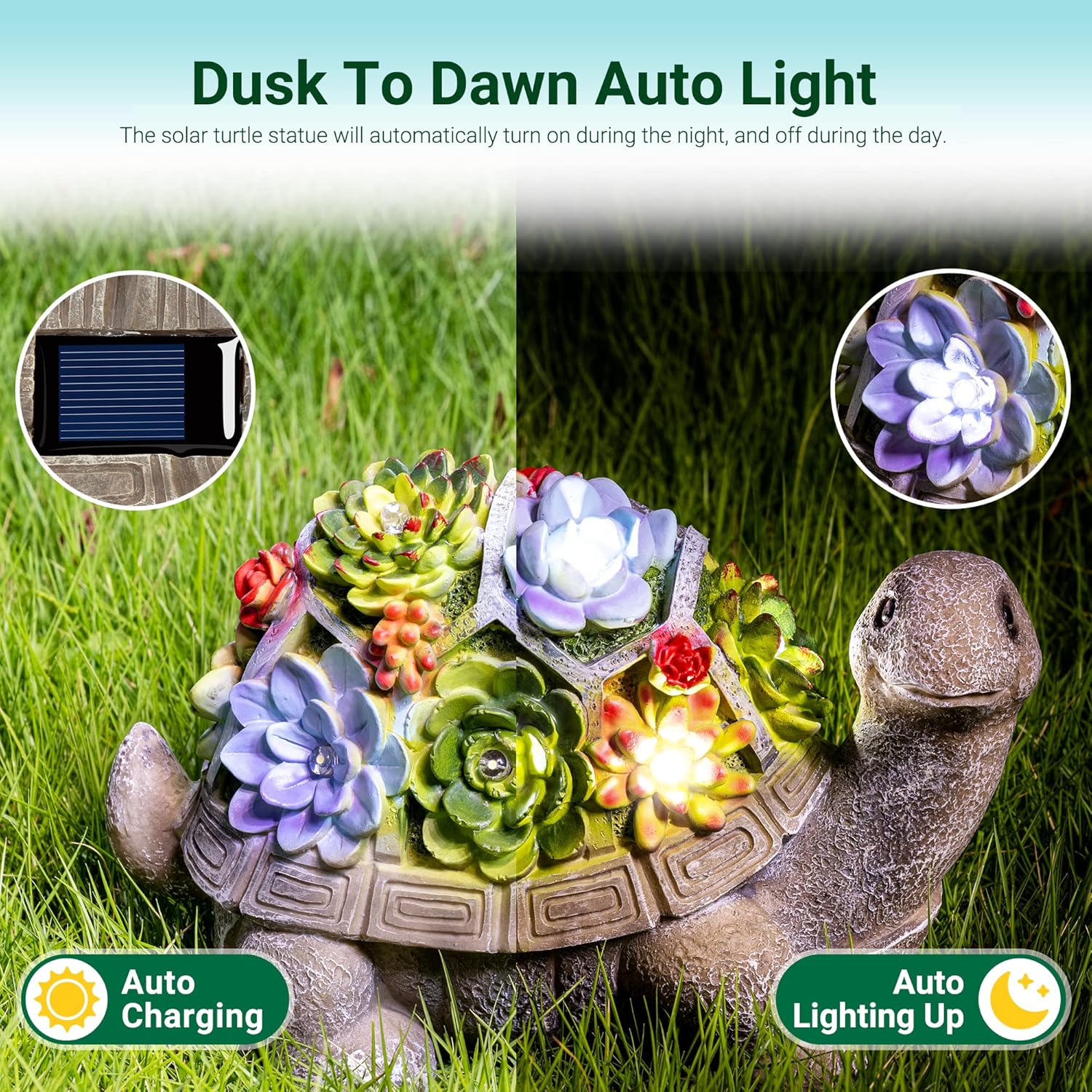 GIGALUMI Solar Garden Statues Turtle Figurine Lights for Outside, Yard