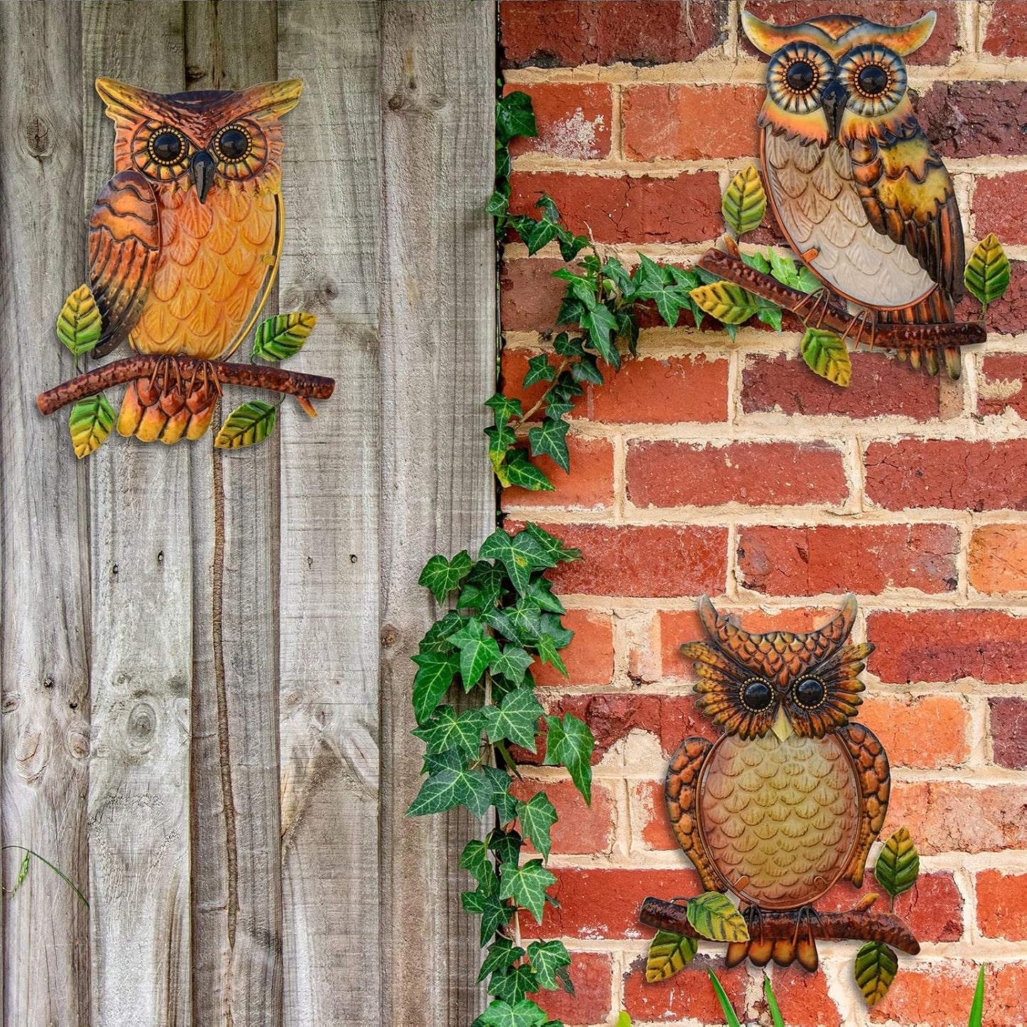 Owl Decor Metal Wall Art Outdoor Indoor,9 Inch Set of 3,Exquisite Owl Decorations for Home Garden Patio Porch Bedroom Kitchen, Metal Bird Wall Art
