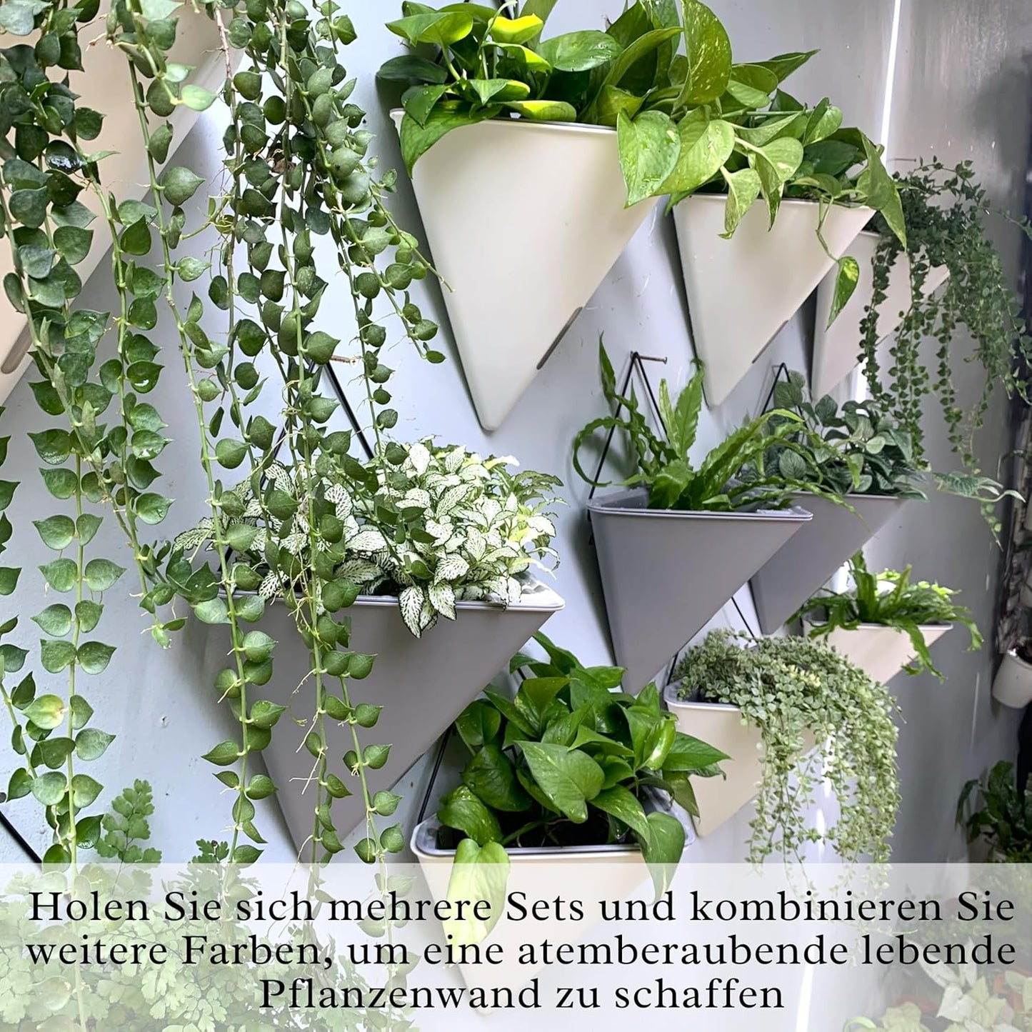LaLaGreen Wall Planters for Indoor Plants - 2 Pack, 12 Inch Large Self Watering Black Geometric Hanging Flower Vase Vessel with Metal Hanger, Modern Stylish Wall Mounted Succulent Pot Holder Decor
