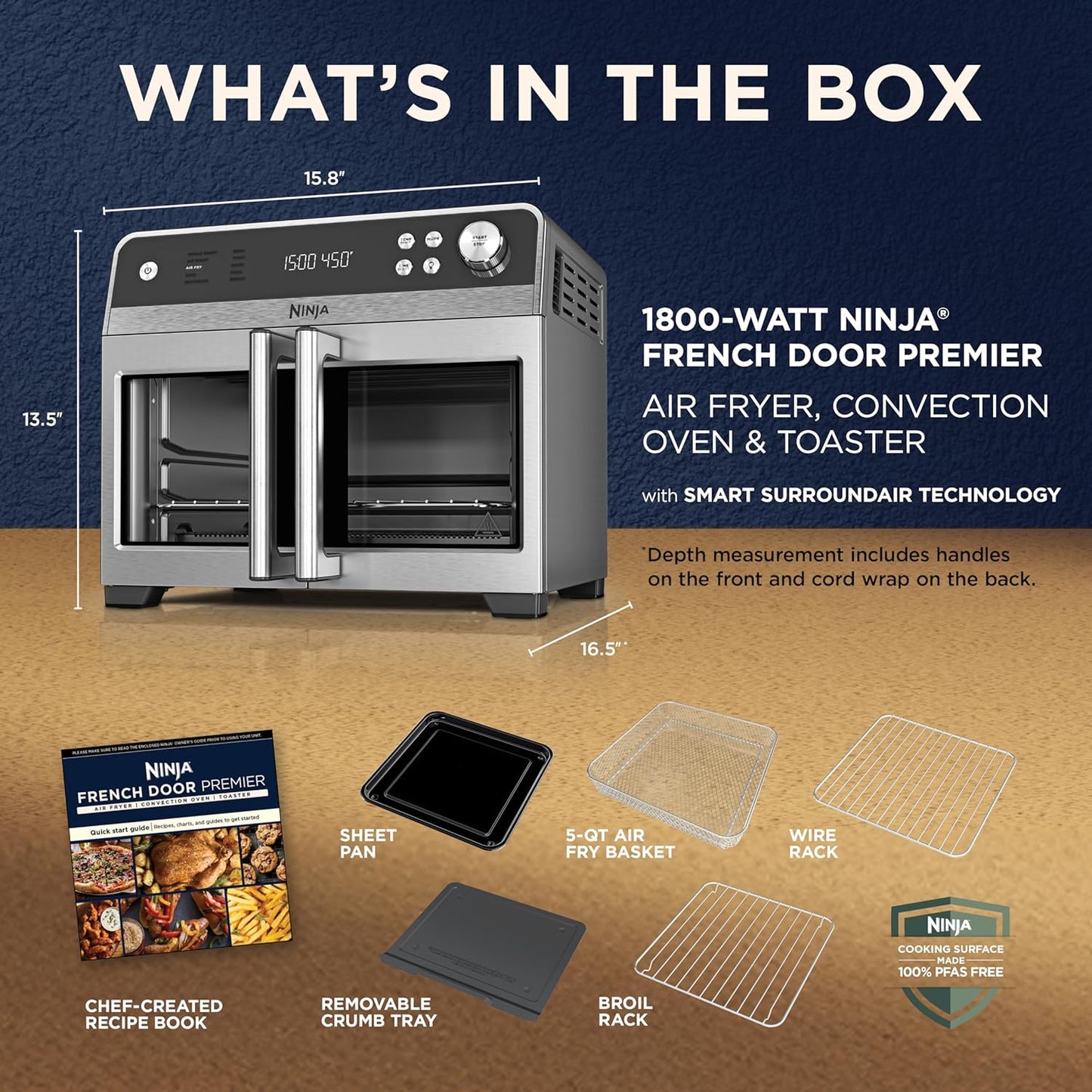 Ninja | French Door Premier | Air Fryer, Convection Oven, Toaster | 5-