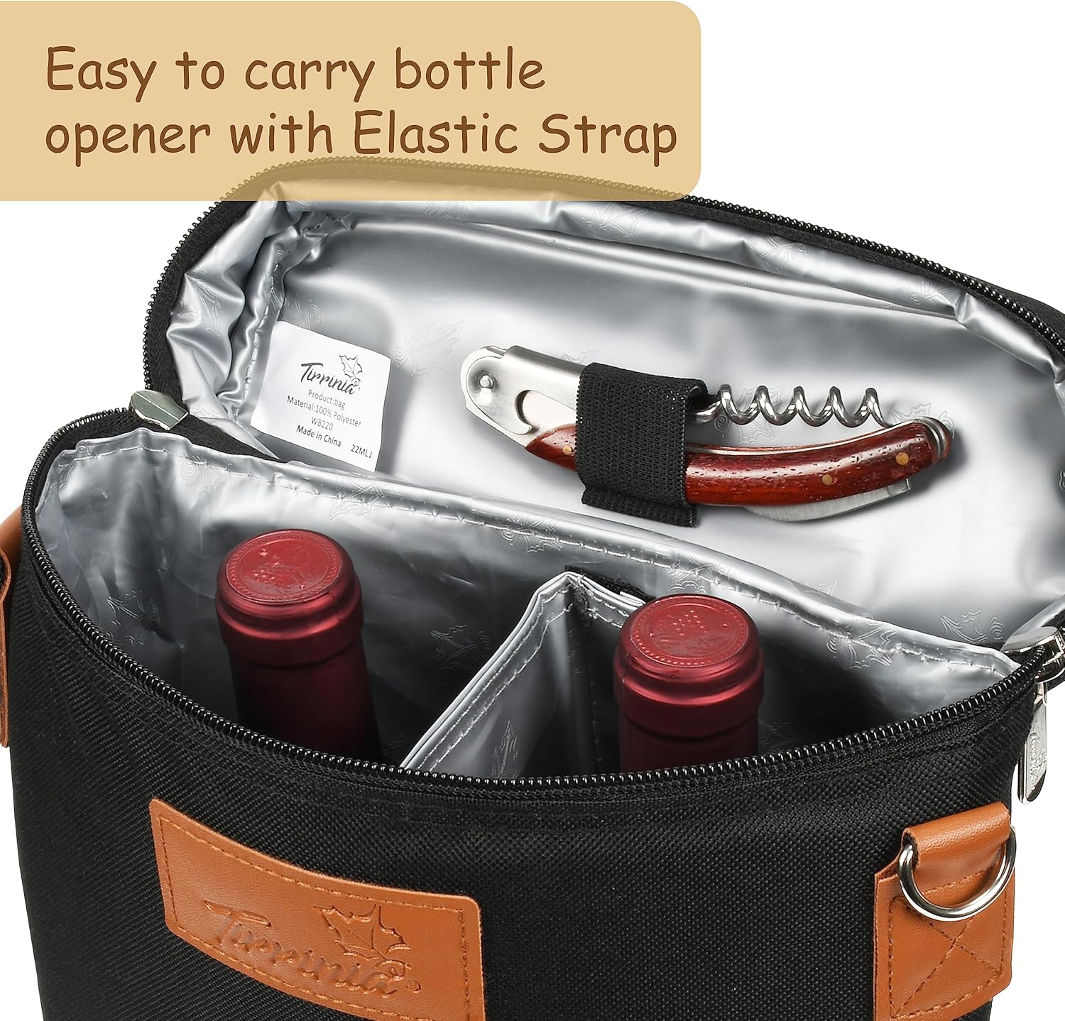 Tirrinia 2 Bottle Leakproof Insulated Wine Tote Carrier Bag - Padded C
