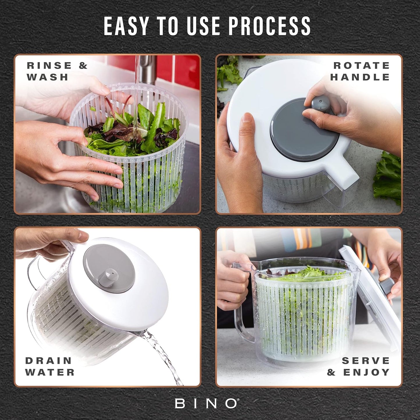 BINO | Salad Spinner - 2.6 Qt | Small Manual Lettuce Spinner with Buil