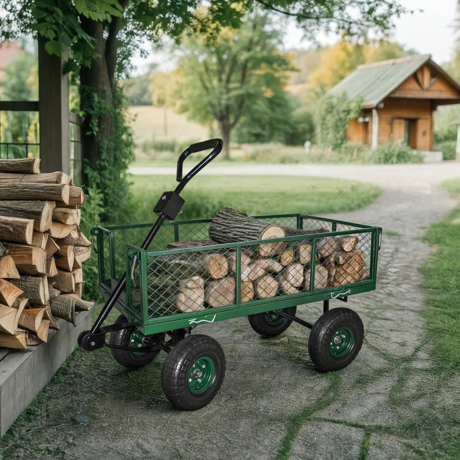 Backyard Expressions Heavy Duty 600 Lbs Capacity Mesh Steel Garden Car
