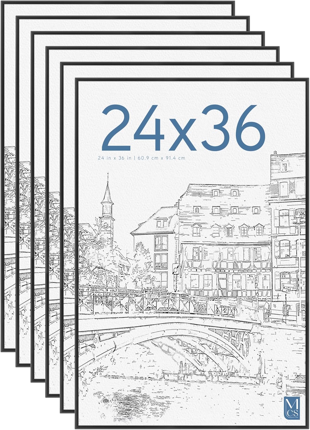 MCS Original Poster Frame 24x36 Black Lightweight Vertical & Horizontal Wall Hanging Large Picture Frame for Posters, Art Prints & Gallery Wall (6-Pack)