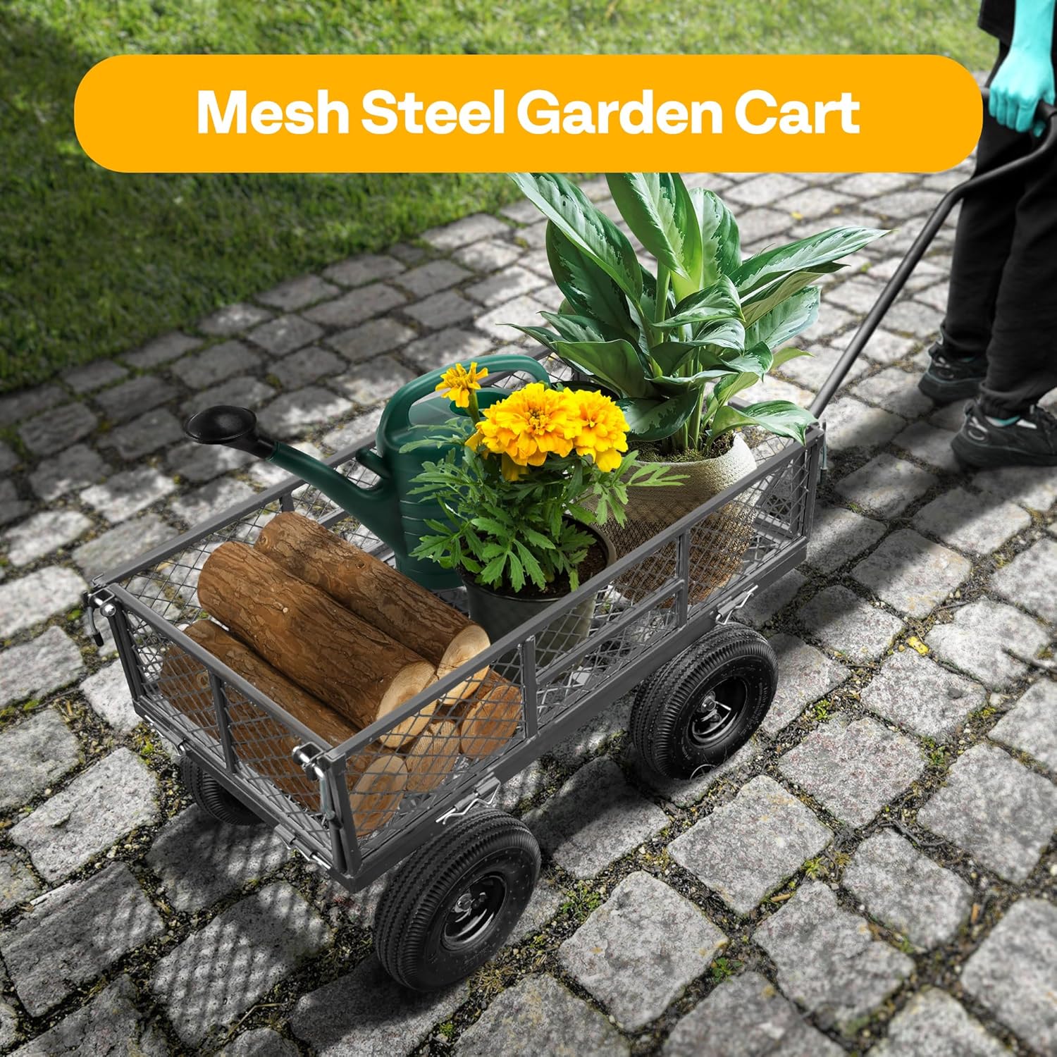 VIVOHOME Heavy Duty 880 Lbs Capacity Mesh Steel Garden Cart Folding Ut