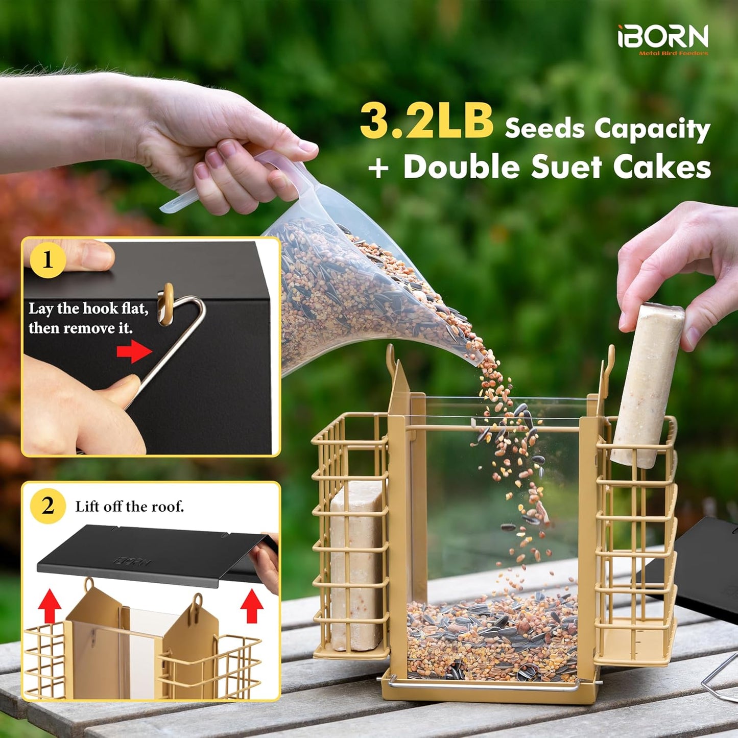iBorn Bird Feeders for Outdoors,Bird Feeder with Double Suet Holders,S