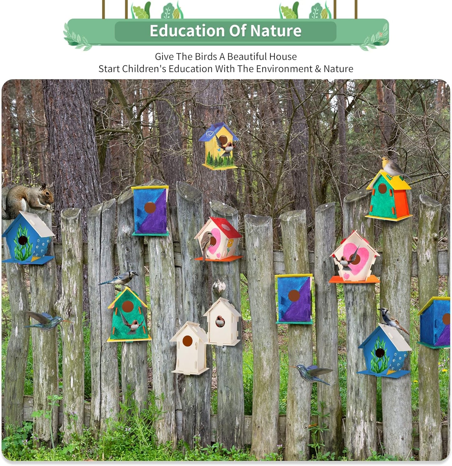 ILHSTY 18 Pack Large Paintable DIY Wooden Bird Houses Kits for Kids, K