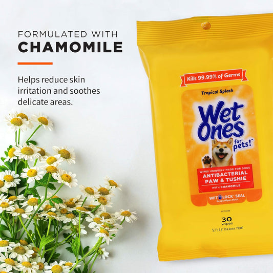 Wet Ones for Pets Paw & Tushie Dog Wipes with Chamomile, Tropical Spla