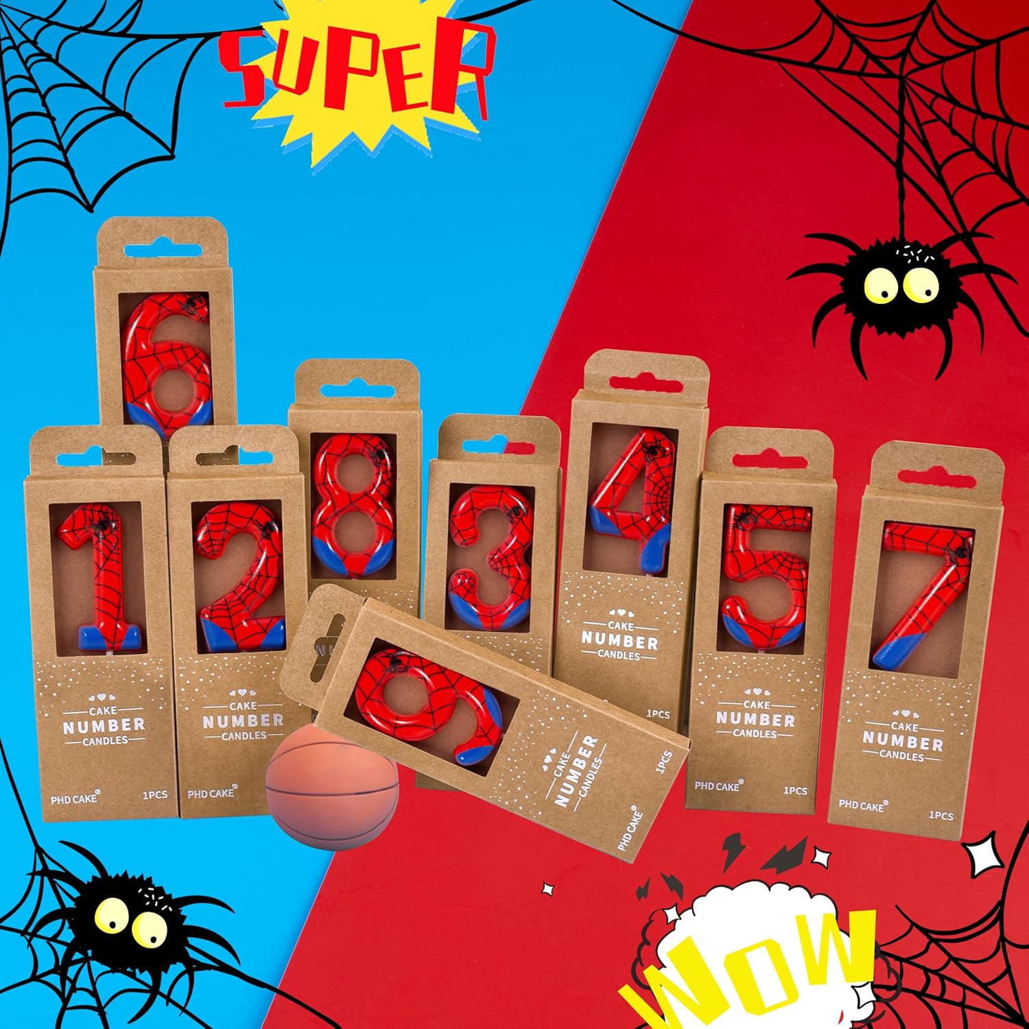 PHD CAKE 2.76 Inch Number 3 Spider Birthday Candles, Spider Cartoon Th