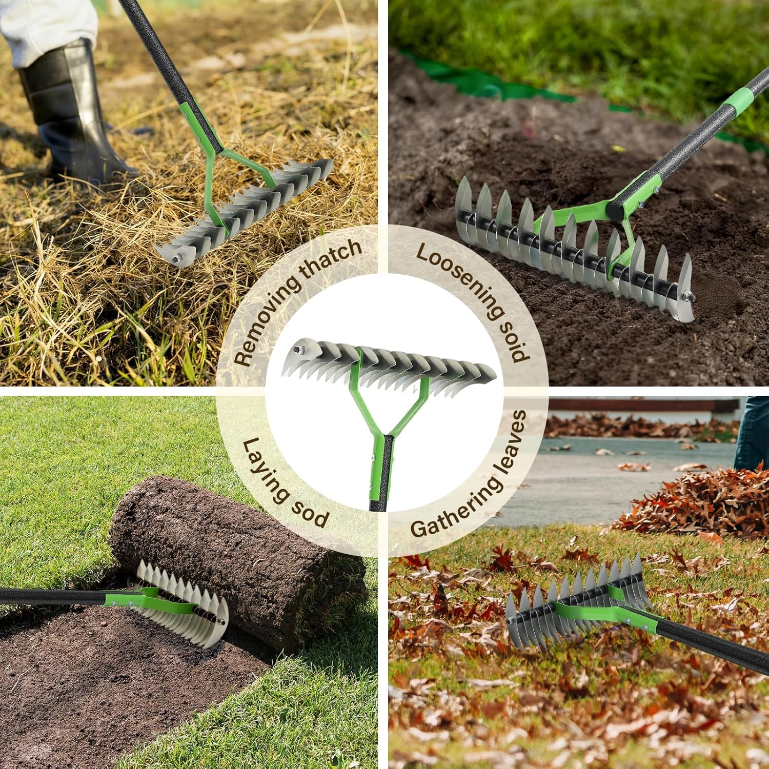Thatch Rake, 13" Wide Efficient Dethatcher Rake with 55" Adjustable Lo