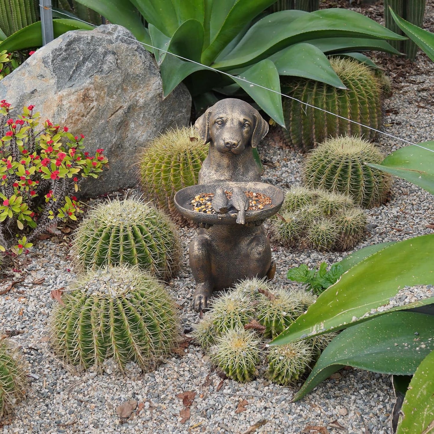 Cynkeyee Outdoor-Statues Garden Decor Bird Bath - Large Dog Statue Bird Feeder Statues for Outside Yard Lawn Patio Gardening Gifts for Women Fairy Garden 15x10x19 Inch (Copper)