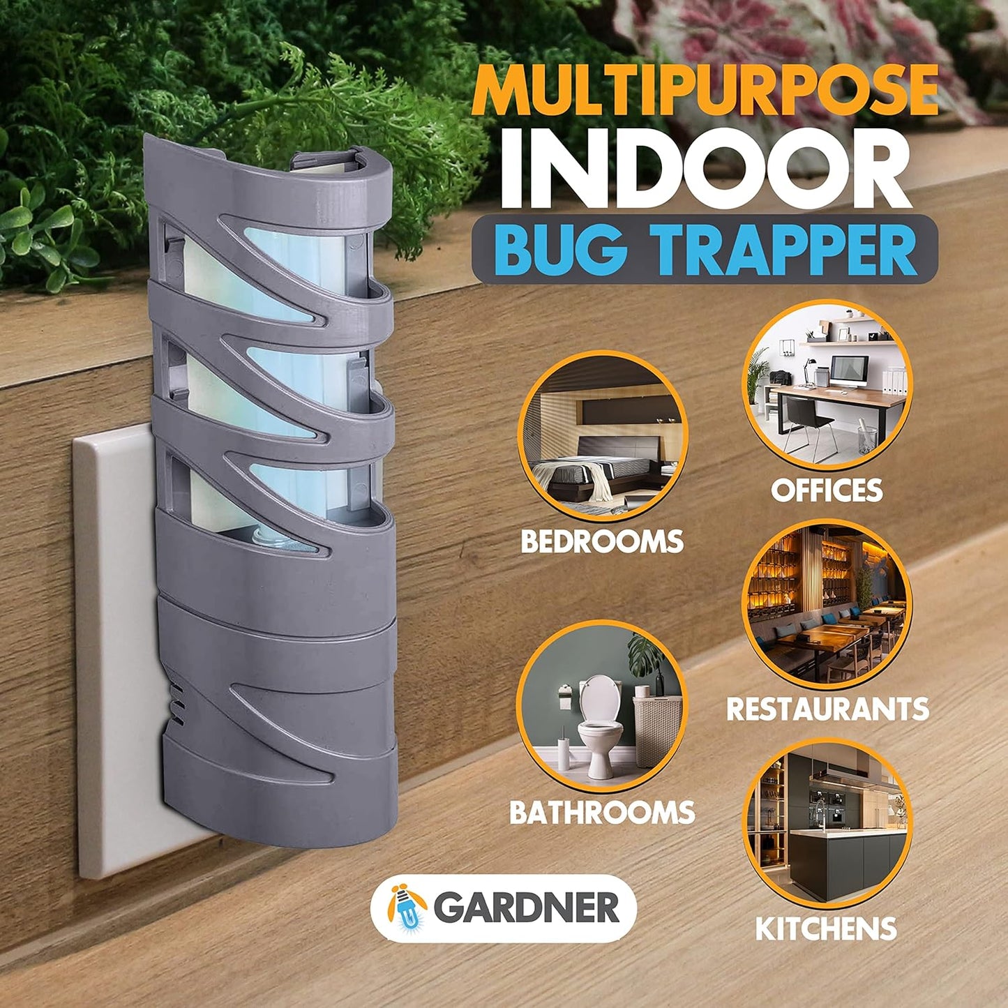 Gardner - Fly Traps Indoor For Home, Indoor Bug Trap, Plug In Bug Catcher Indoor, Fly Catcher Indoor, Gnat Traps For House Indoor Plug-In, Fruit Fly Traps For Indoors, Flying Insect Trap Indoor (Grey)