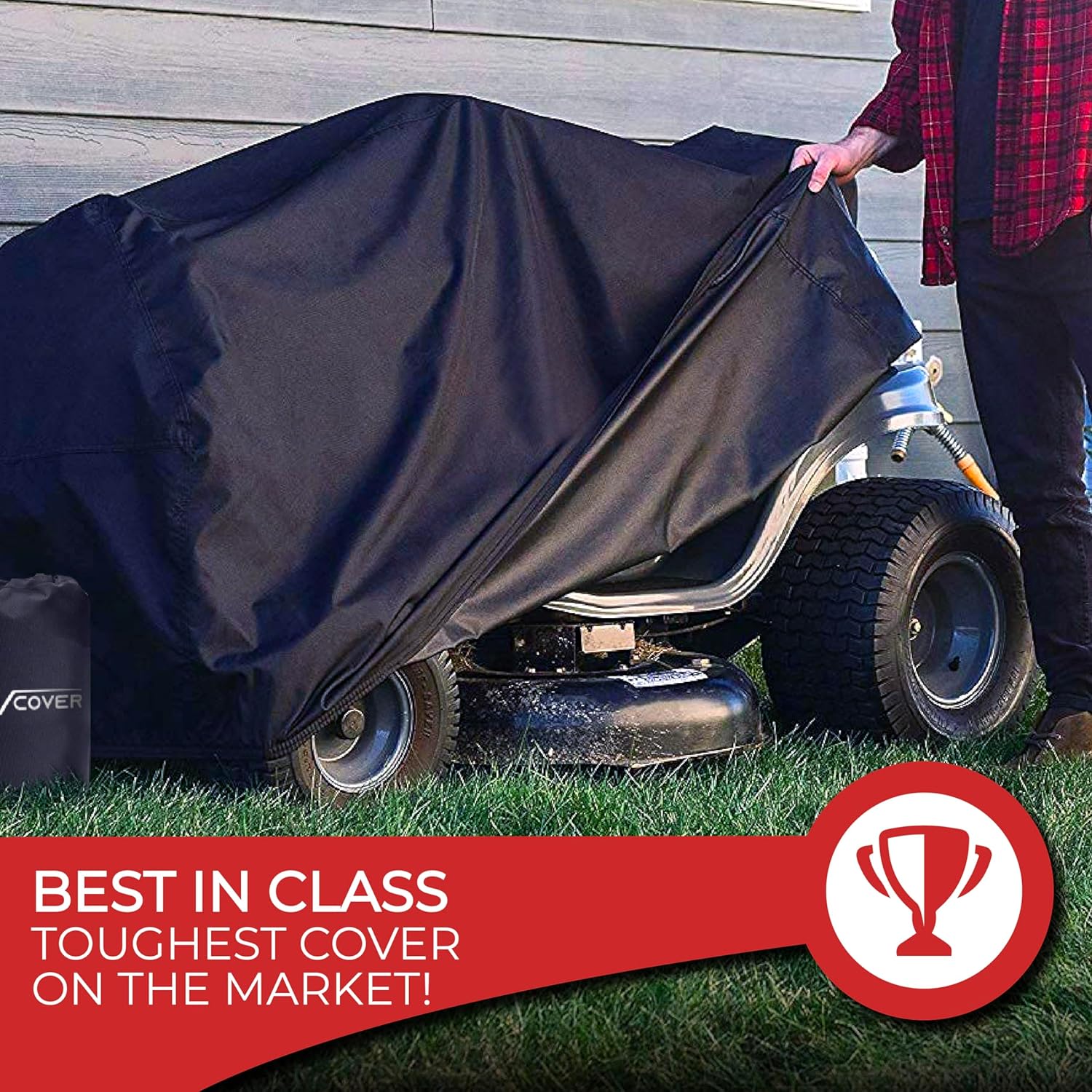 Tough Cover Riding Lawn Mower Cover - 75 x 47 x 49 in, Black - 600D Wa