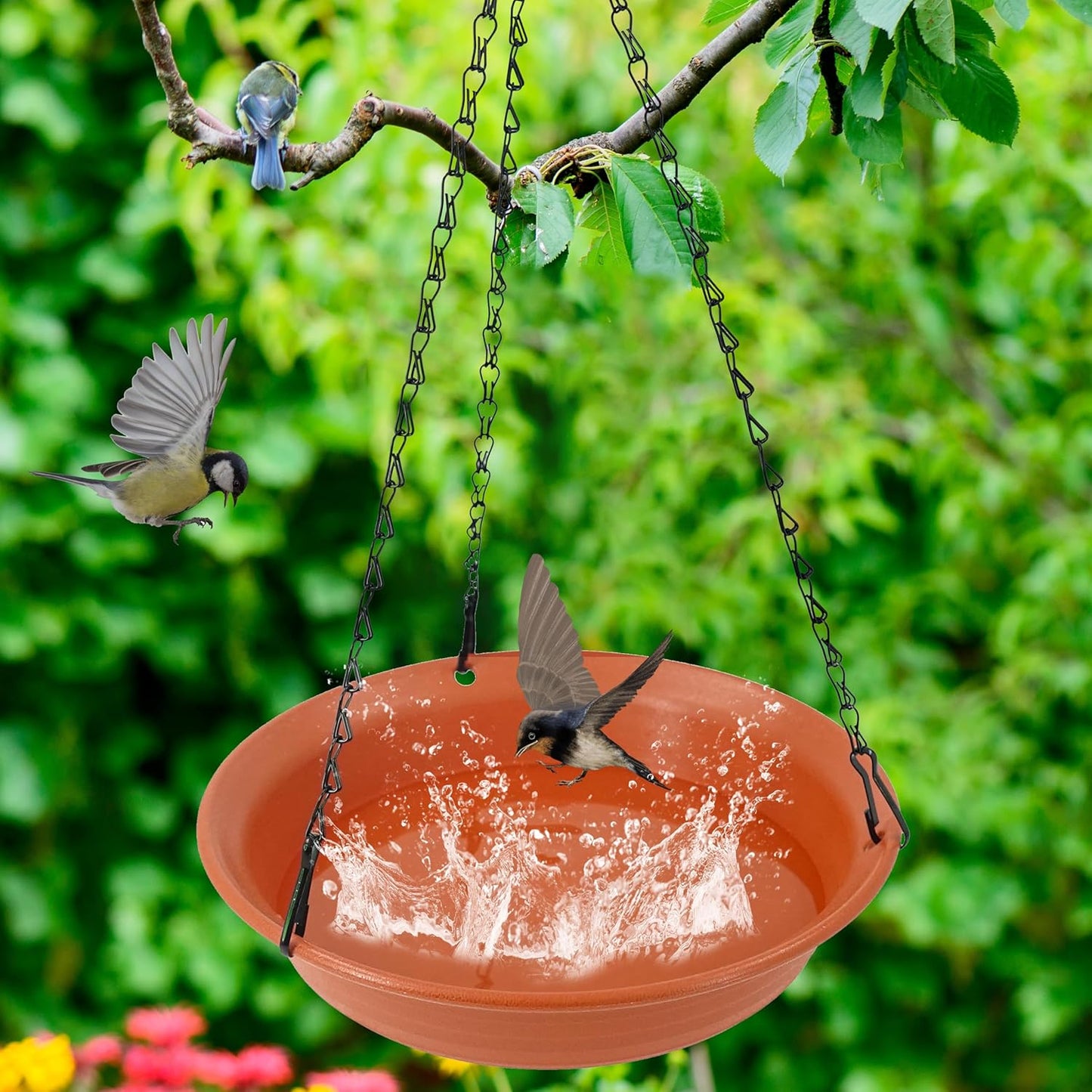 Hanging Bird Bath for Outside, Hanging Bird Water Feeder for Outdoor, Birdbath Bowl, Birdbaths for Outdoors Balcony Window Backyard Garden, Small Large Wild Birdfeeder Tray (12", Terracotta)