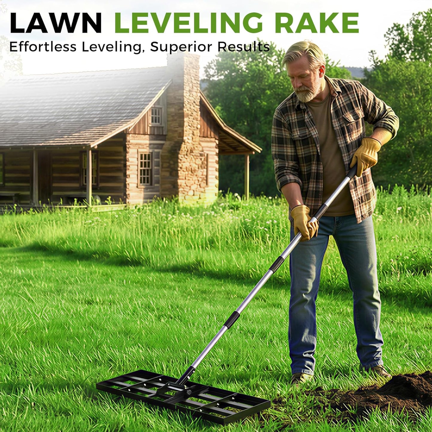 Lawn Leveling Rake, 30"x10" Stainless Steel Lawn Leveler with 76" Adju