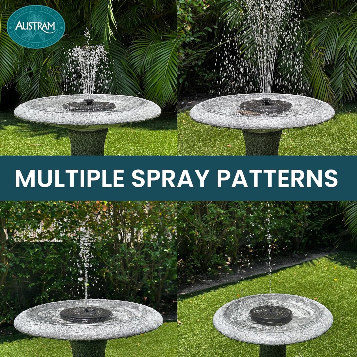Pedestal Birdbath with Solar Fountain, Resin Stone Composite Outdoor G