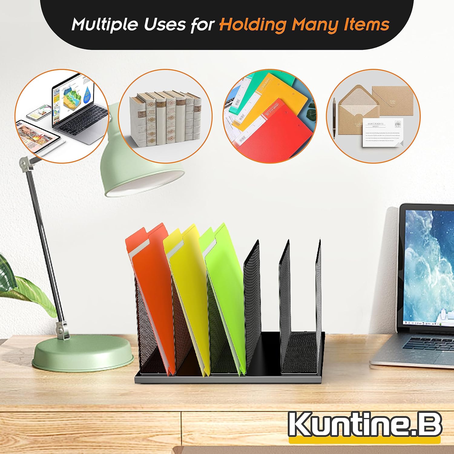 Kuntine.B Desk File Organizer 5 Sections Upright Mesh Desktop Organize