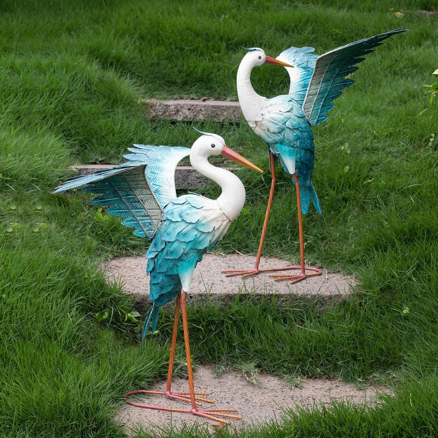 Natelf Garden Decor Blue Heron, Large Standing Metal Crane Garden Stat