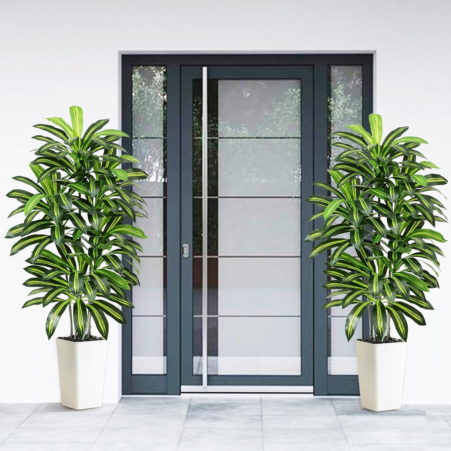 Artificial Dracaena Tree - 5FT Tall Fake Plants with White Tall Planter - Artificial Plants Indoor Floor Plant in Pot - Large Tropical Fake Yucca Potted Tree for Home Office Living Room Decor