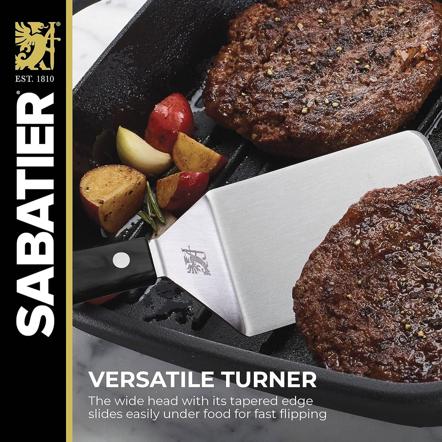 Sabatier Triple Rivet Stainless Steel Wide Turner, 9.65-Inch, Black,5154549