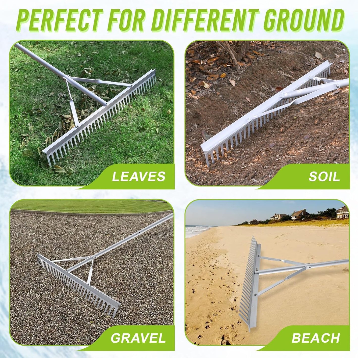 36 Inch Aluminum Landscape Rake, Garden Rake, Heavy Duty Rakes for Law