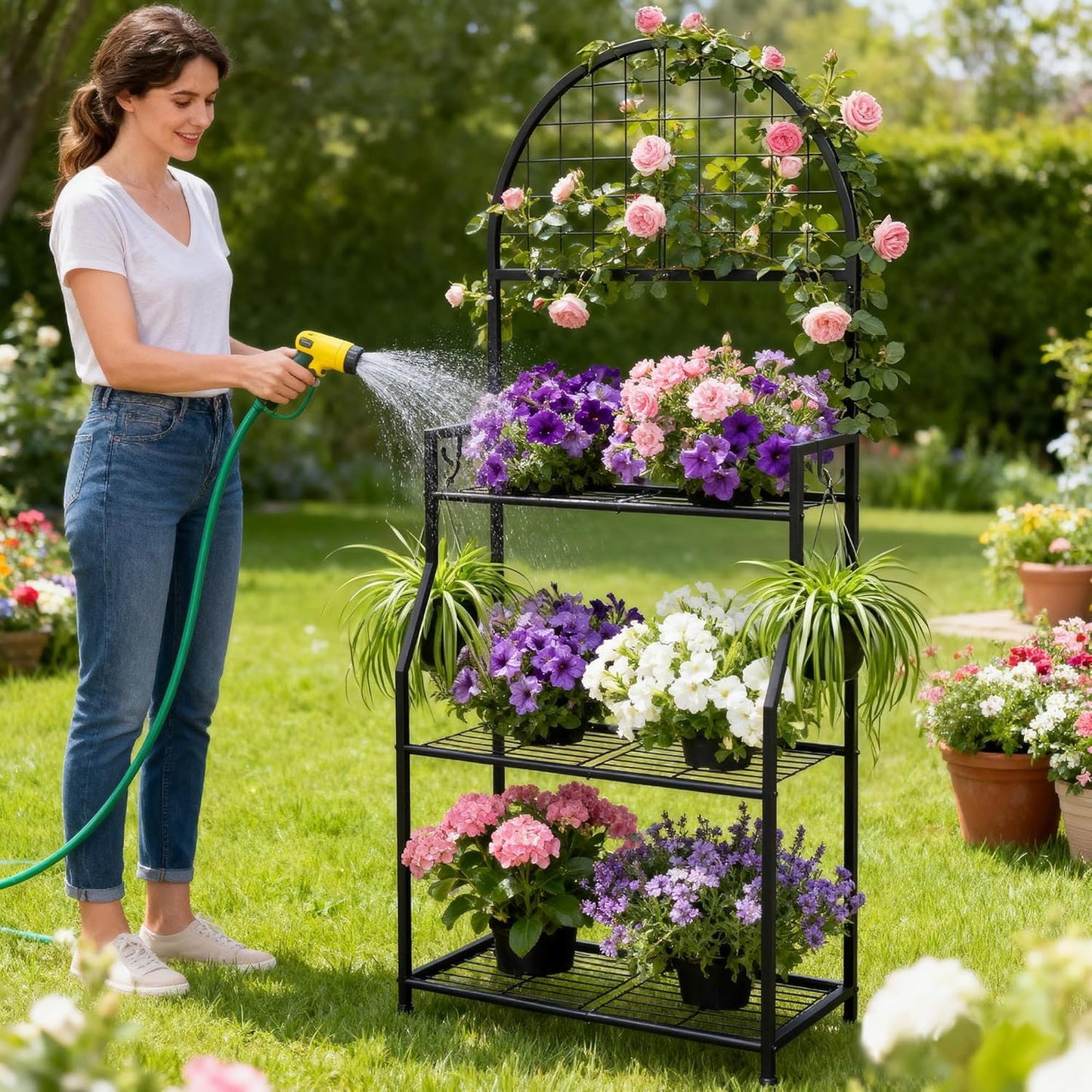3 Tier Plant Stand Indoor Outdoor, Metal Plant Display Stand Plants Sh
