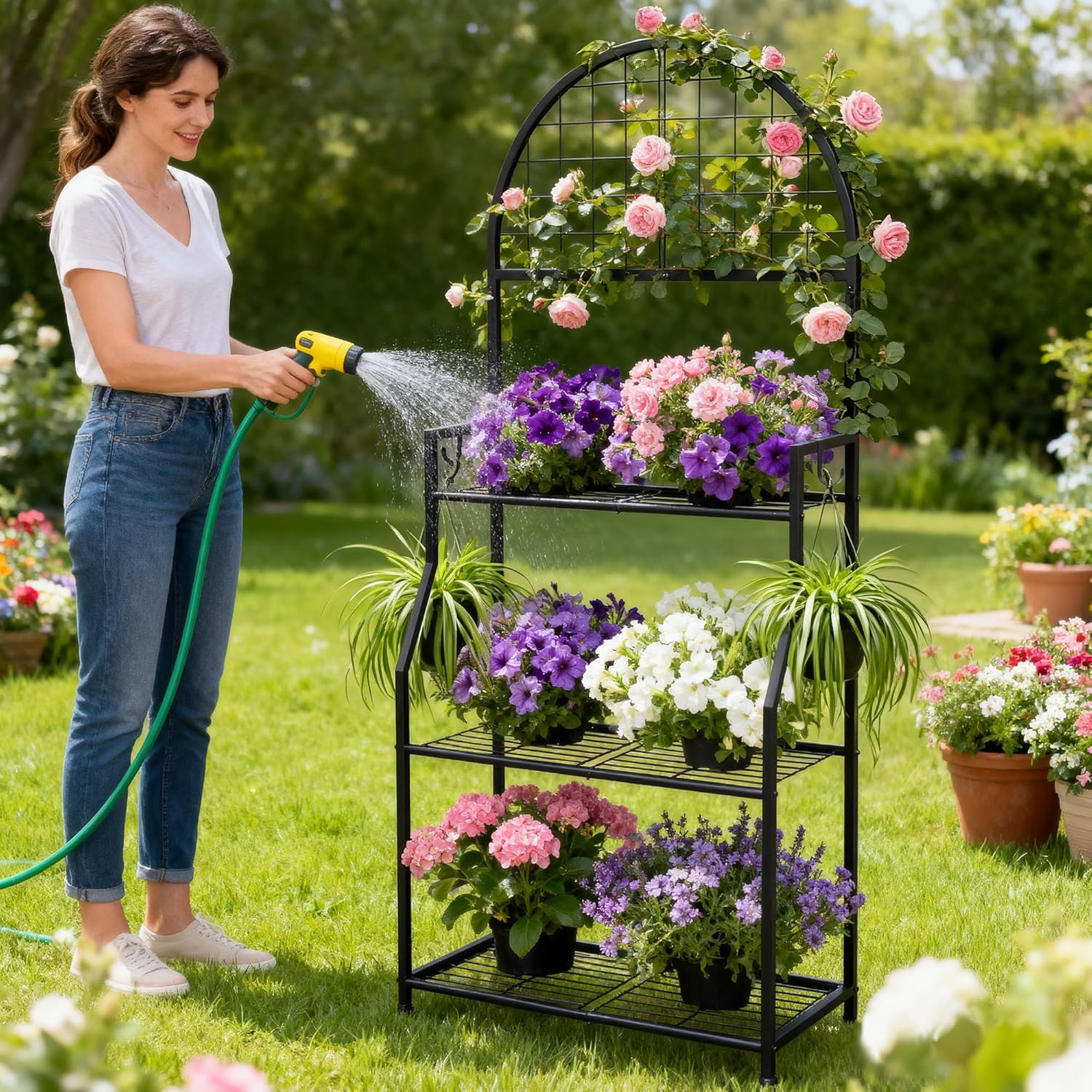 3 Tier Plant Stand Indoor Outdoor, Metal Plant Display Stand Plants Sh