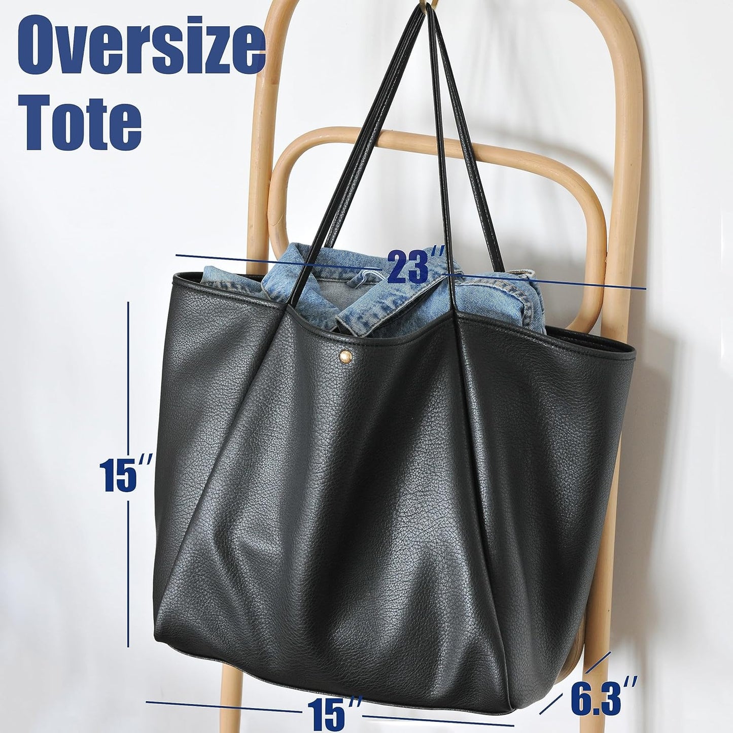 Oversize Pu Leather Tote Women Weekender Bag Shopper Handbag Travel Pu