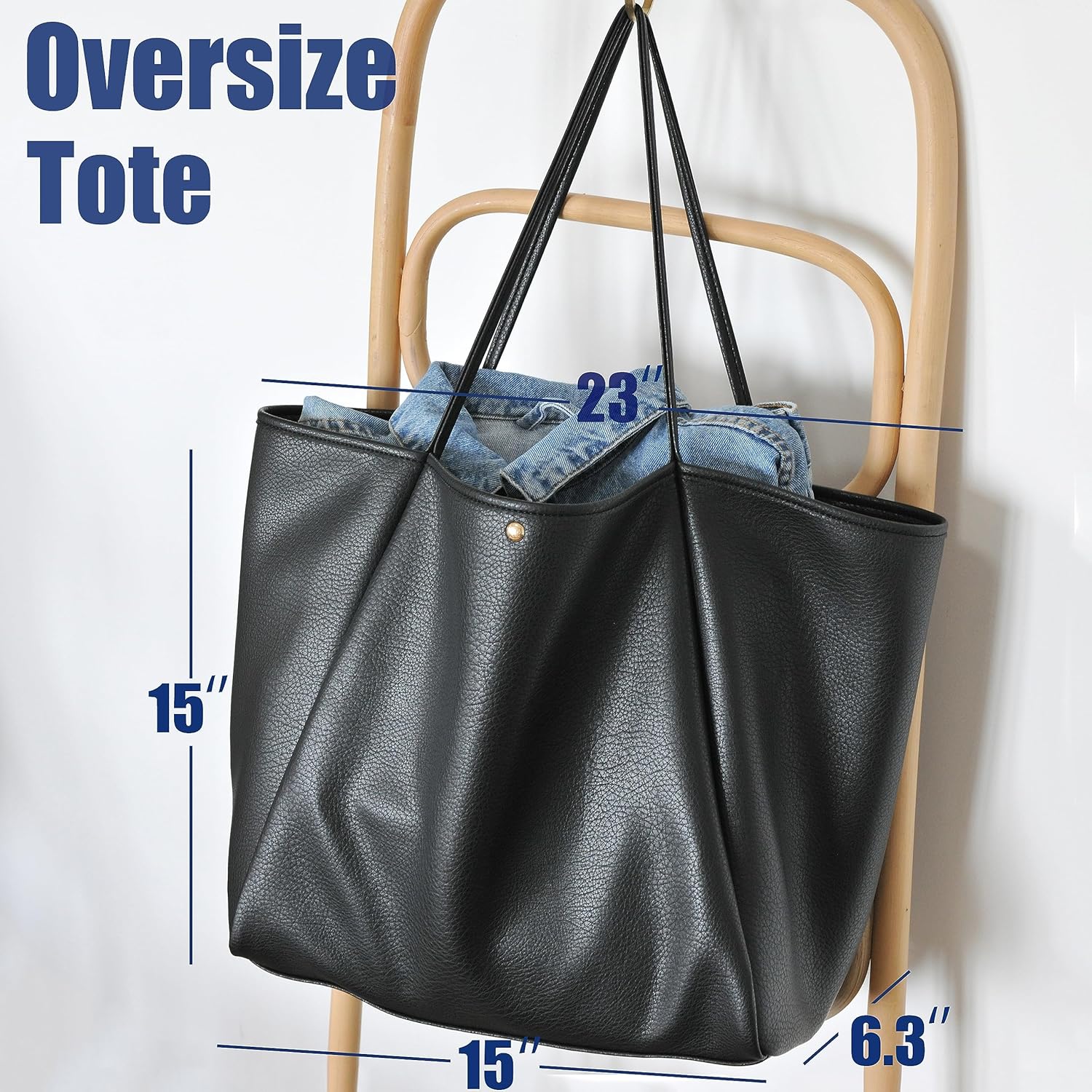 Oversize Pu Leather Tote Women Weekender Bag Shopper Handbag Travel Pu