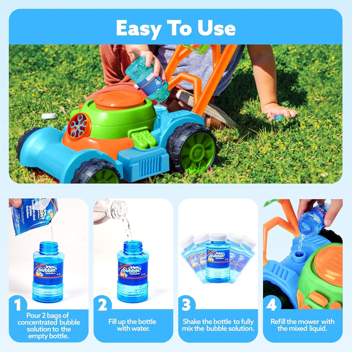 SLOOSH Bubble Lawn Mower Toddler Toys - Spill-Proof Bubble Machine Pre