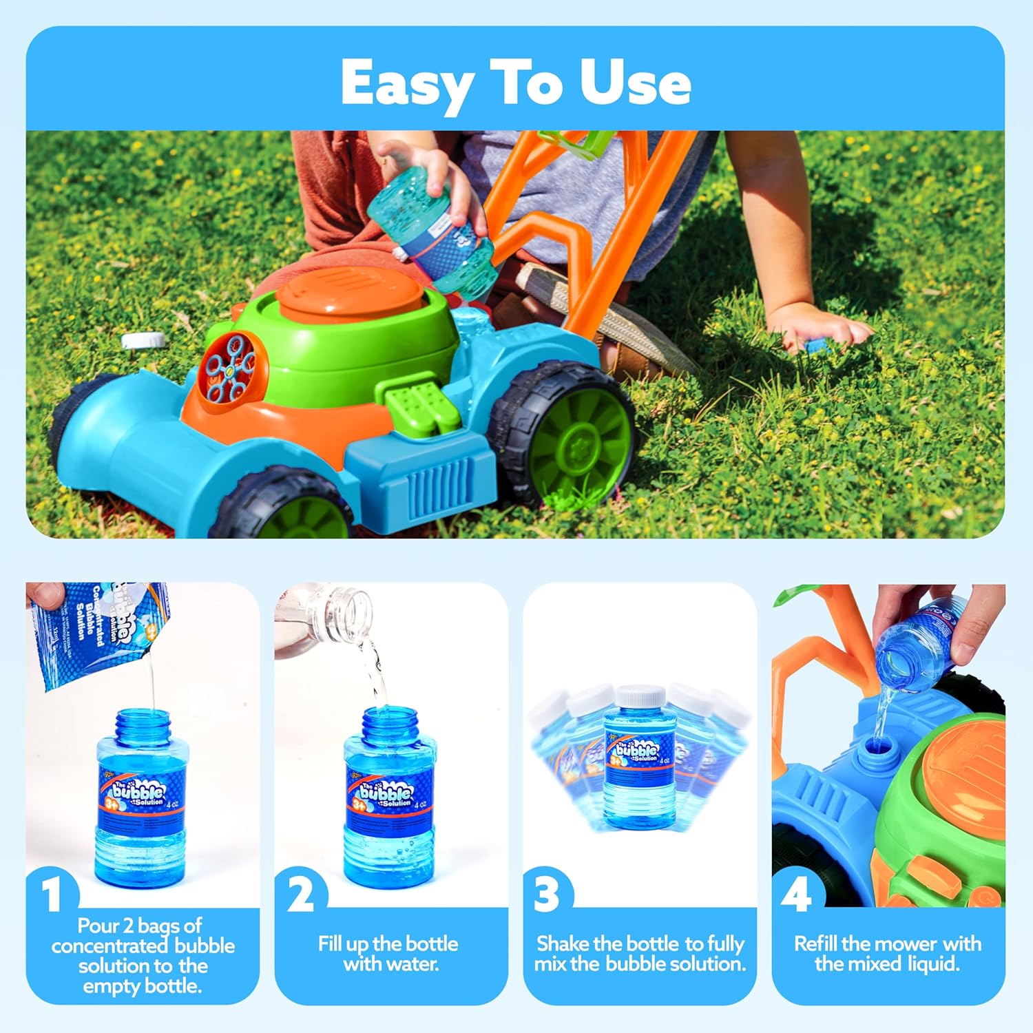SLOOSH Bubble Lawn Mower Toddler Toys - Spill-Proof Bubble Machine Pre