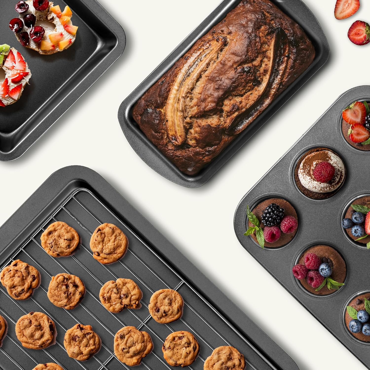 KITESSENSU Baking Pans Sets, Nonstick Bakeware Sets 19-Piece with Roun