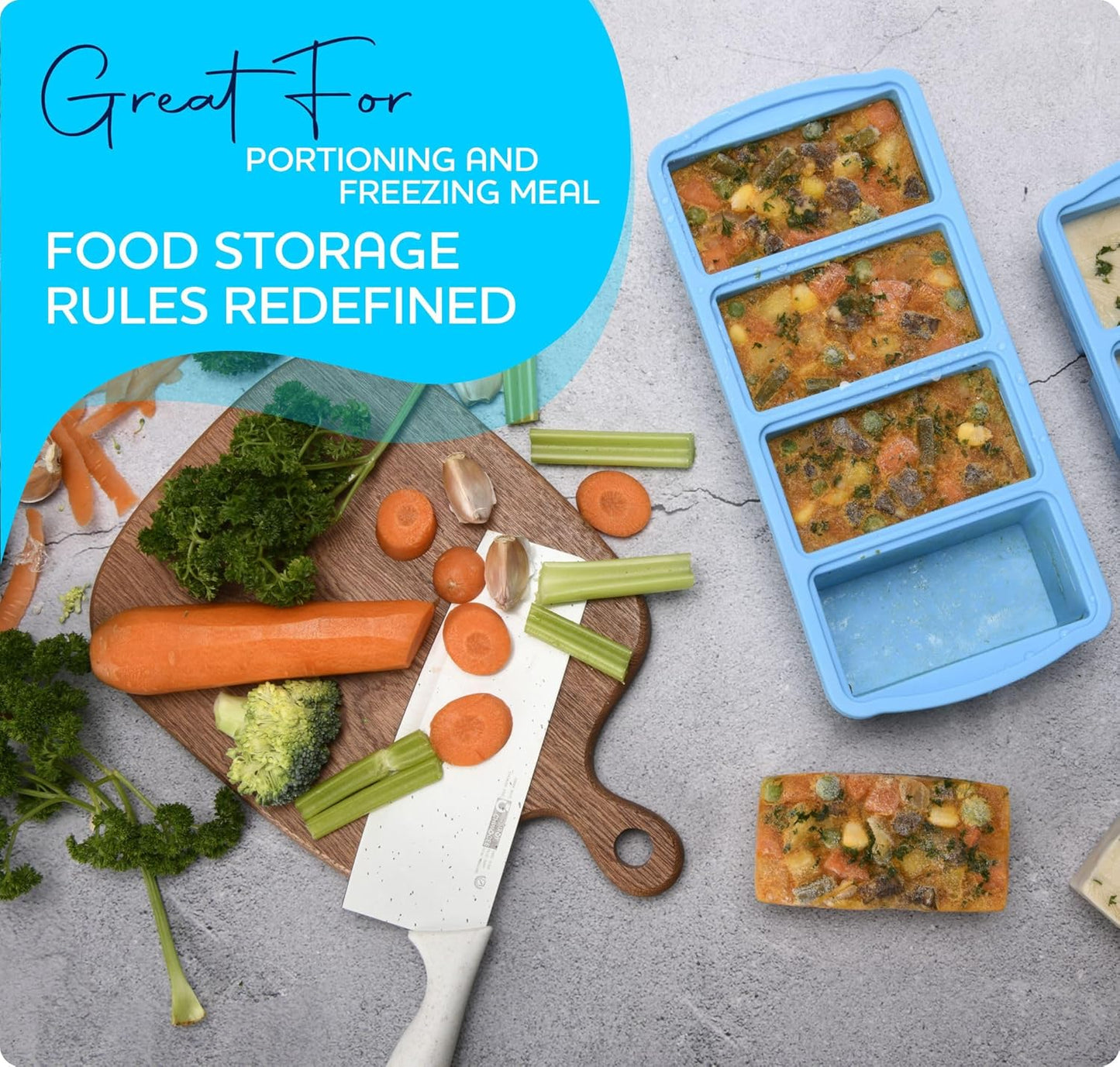 Silicone Freezer Trays with Lid,1-cup Soup Freezer Container large Ice Cube Molds with Reinforced Steel Ring Top for freezing Soup Sauce Broth Leftovers oven Dishwasher -Safe(2-Pack)