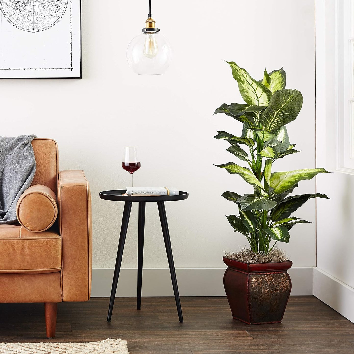 Nearly Natural Artificial Dieffenbachia, Floor Plant Faux Greenery With Decorative Planter For Indoor Home Decor